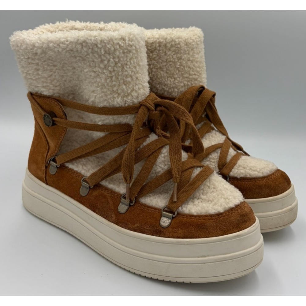 J/Slides Nadal Women s 7 Brown Cream Faux Fur Boots High Top Platform Shoes SC